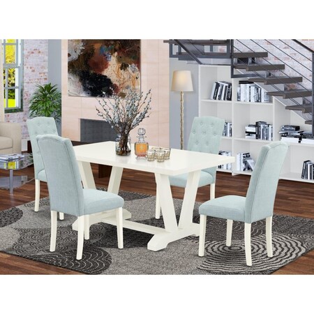 East West Furniture 5 Piece V-Style Dining Room Table Set - Linen White V026CE215-5